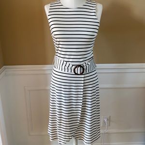 LOFT STRIPED TANK DRESS WITH BELT AND TULIP FRONT - TALL SIZE